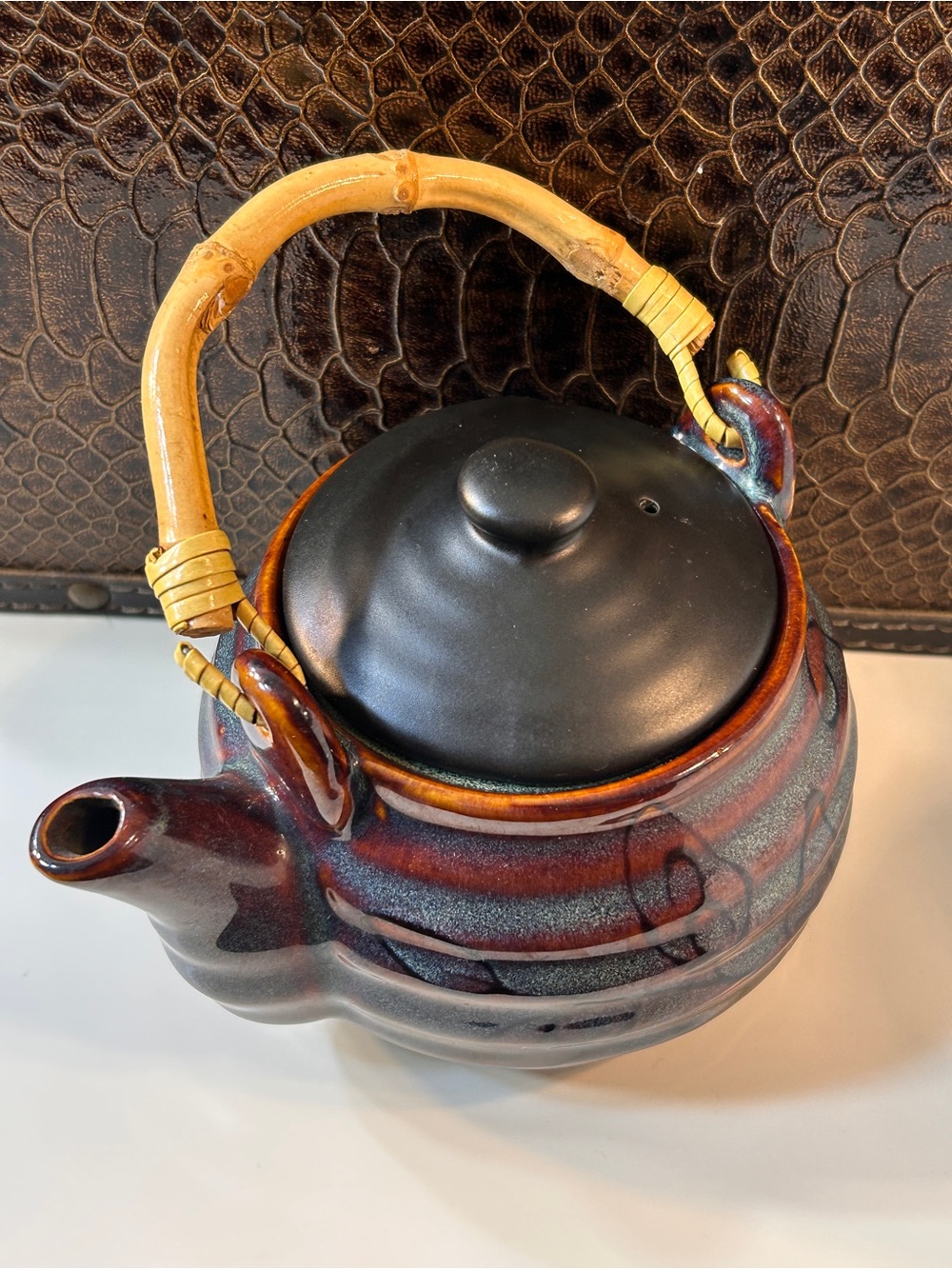 Bamboo Handled Teapot Vintage Asian Style